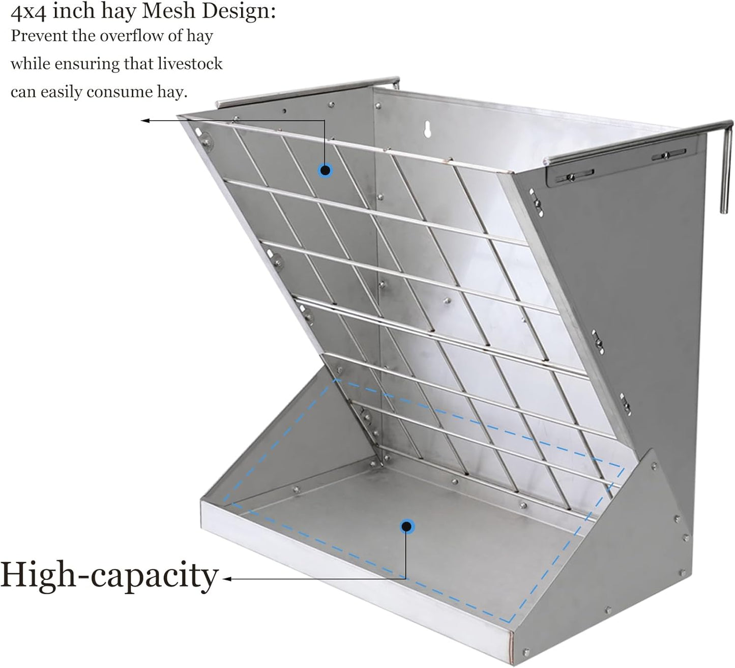 Heavy-Duty Hay Feeder,Combo Goat Horse Feeder for Hay and Grain,Galvanized Metal Wall Mounted Livestock Feeder with Adjustable Distance ﻿for Deer,Seep,Pony and Miniature Horses