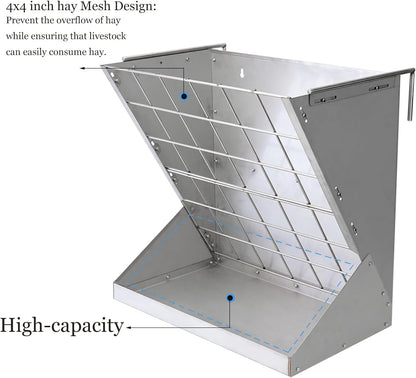 Heavy-Duty Hay Feeder,Combo Goat Horse Feeder for Hay and Grain,Galvanized Metal Wall Mounted Livestock Feeder with Adjustable Distance ﻿for Deer,Seep,Pony and Miniature Horses