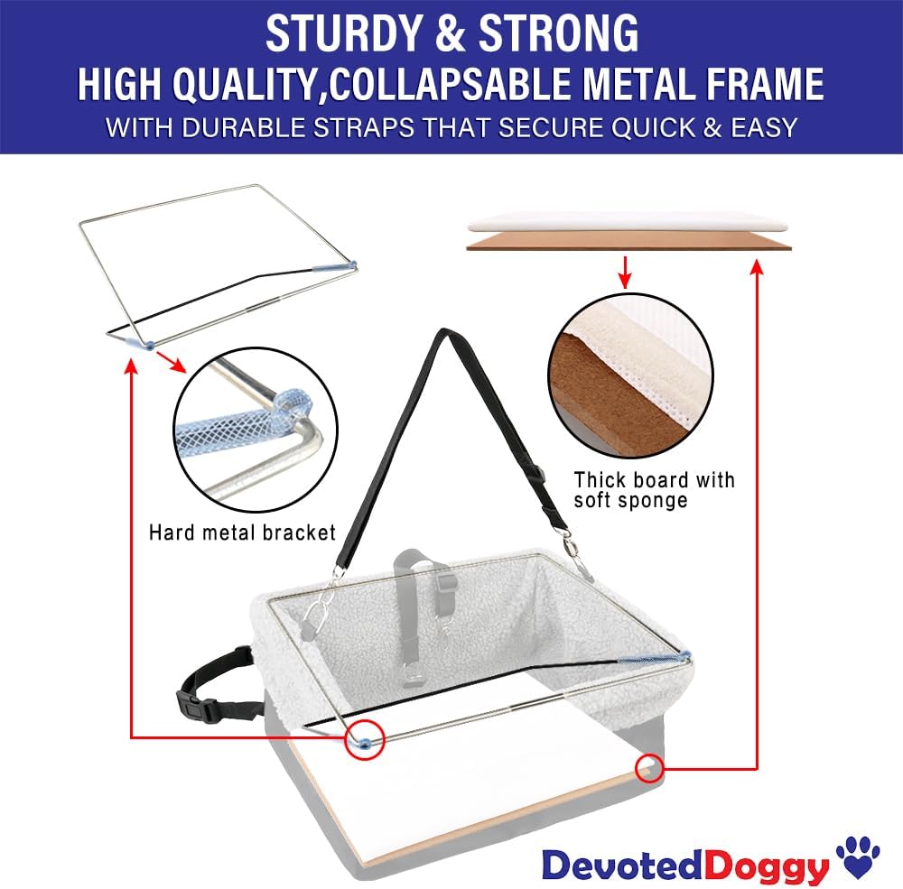 Deluxe Dog Car Seat Fits Pets up to 15lbs, Dog Booster Seat, Padded Cushioning, Adjustable Straps, Metal Frame Encasing, Installs in Seconds, Collapsible Canvas and Easy to Clean