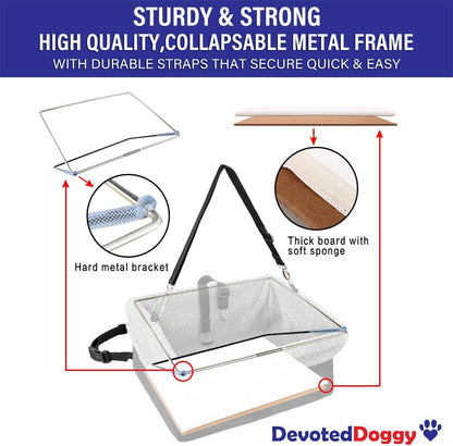 Deluxe Dog Car Seat Fits Pets up to 15lbs, Dog Booster Seat, Padded Cushioning, Adjustable Straps, Metal Frame Encasing, Installs in Seconds, Collapsible Canvas and Easy to Clean