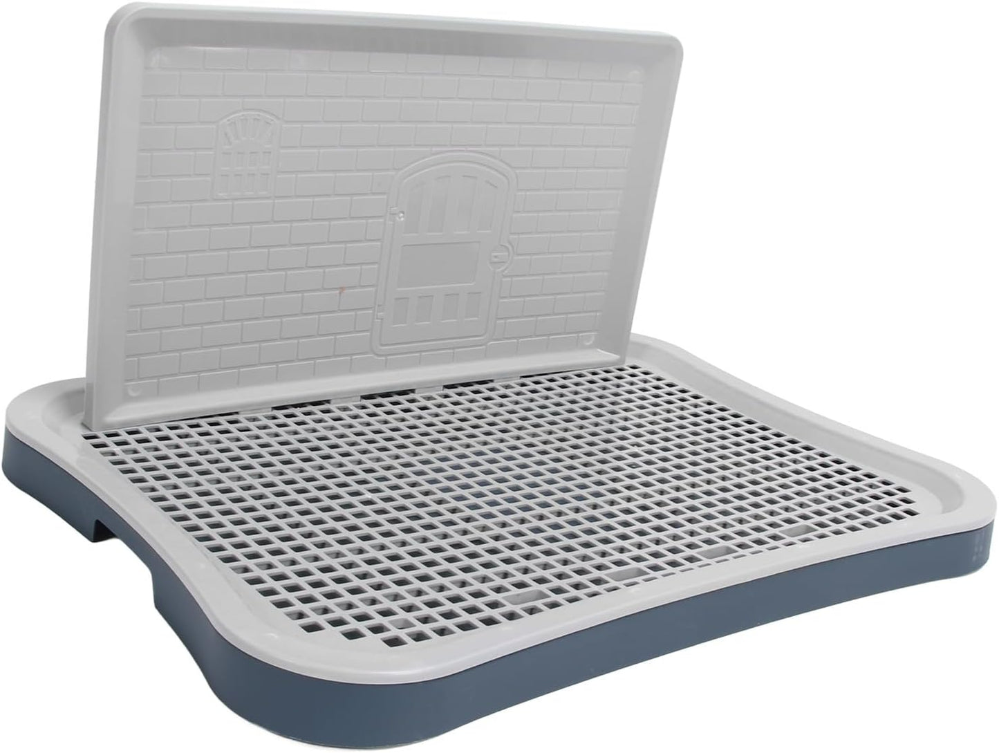 Dog Training Toilet with Wall Column, Removable Portable Puppy Mesh Training Potty, Indoor Dog Litter Box for Large Small Medium Pets, Plastic Material with Chew Design (Dark Blue)