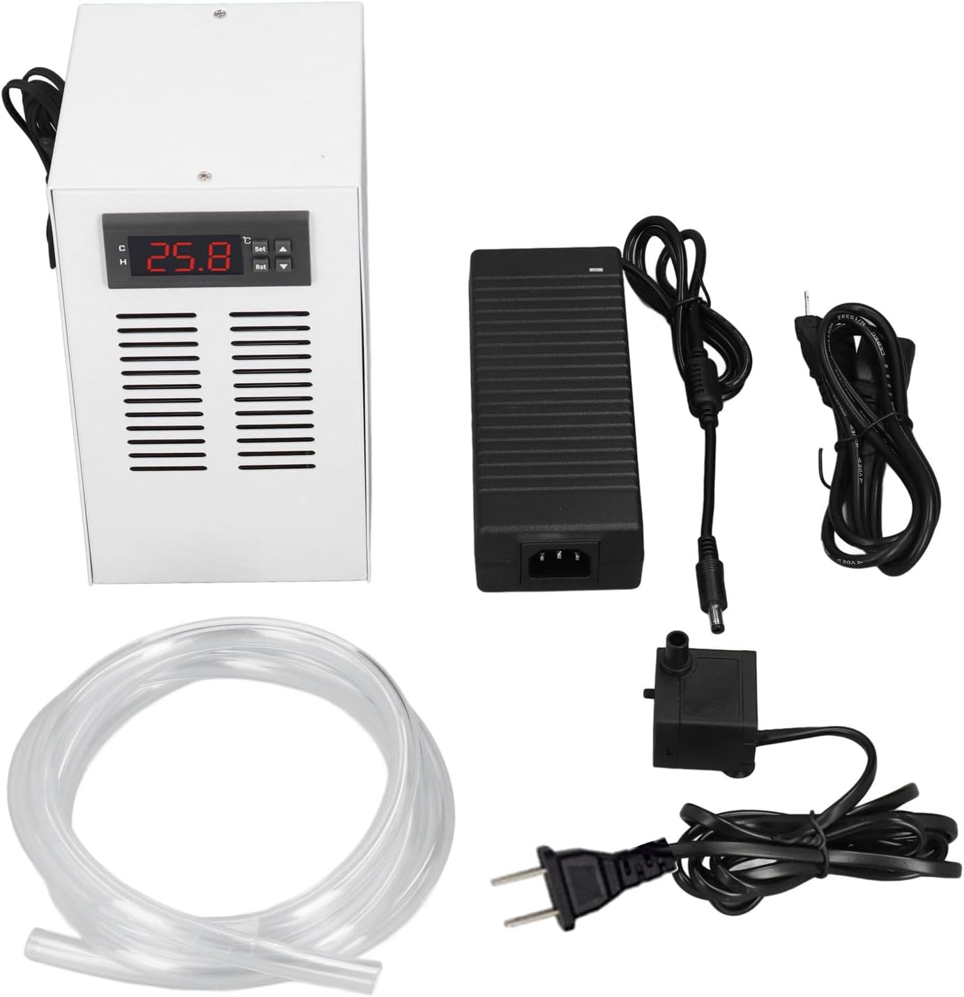 ZJchao Aquarium Chiller, 2 in 1 Cooling and Heating System for Fish, with Water Hose and Pump, Quiet Operation 30 35dB, Rapid Cooling 3LPM, for 20L Aquarium (US Plug)