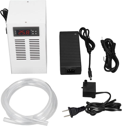 ZJchao Aquarium Chiller, 2 in 1 Cooling and Heating System for Fish, with Water Hose and Pump, Quiet Operation 30 35dB, Rapid Cooling 3LPM, for 20L Aquarium (US Plug)