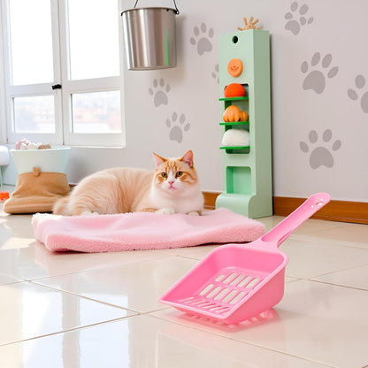 Pink Cat Litter Scoop,Tray with Handle Compact Solid Color Cat Litter Sifter Coffee One Size for Tofu Cat Litter and Clay Litter, Durable ABS Plastic Litter Scoop