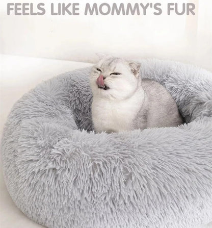 Cat Beds for Indoor Cats - Cat Bed Washable 20/24 inches, Dog Beds for Small Medium Dogs, Anti Anxiety Round Fluffy Plush Faux Fur Pet Bed, Thick Bottom (Light Grey, Medium)