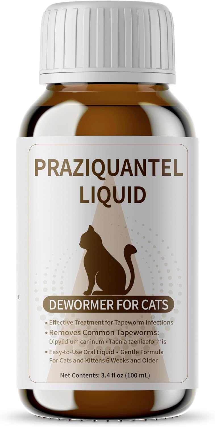 Praziquantel 0.5% Tapeworm Treatment Dewormer for Cats & Kittens 6 Weeks and Older, Gentle & Easy-Dose Formula