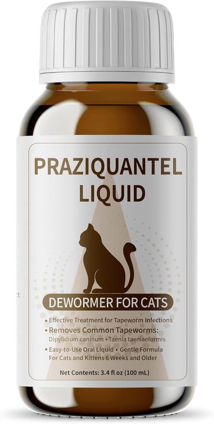 Praziquantel 0.5% Tapeworm Treatment Dewormer for Cats & Kittens 6 Weeks and Older, Gentle & Easy-Dose Formula