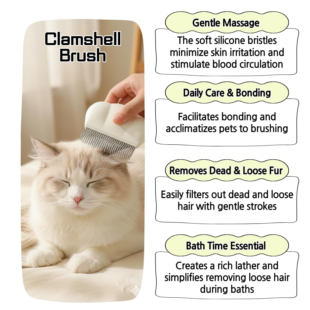 Dog & Cat Grooming Brush Set (2-Pack) Self-Cleaning Slicker Brush + Massage Shell Comb for Shedding, Detangling, and Removing Undercoat Skin-Friendly Pet Grooming Tools for Short,Long Hair