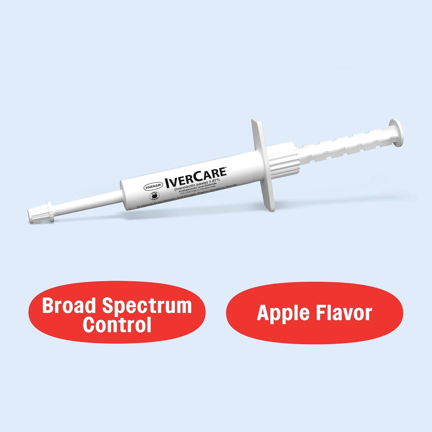 Farnam IverCare (ivermectin Paste) 1.87% for Horses, Anthelmintic and Boticide, 0.21 Ounces, Horse Dewormer, Ivermectin Apple-Flavored Paste, Up to 1,250 lbs