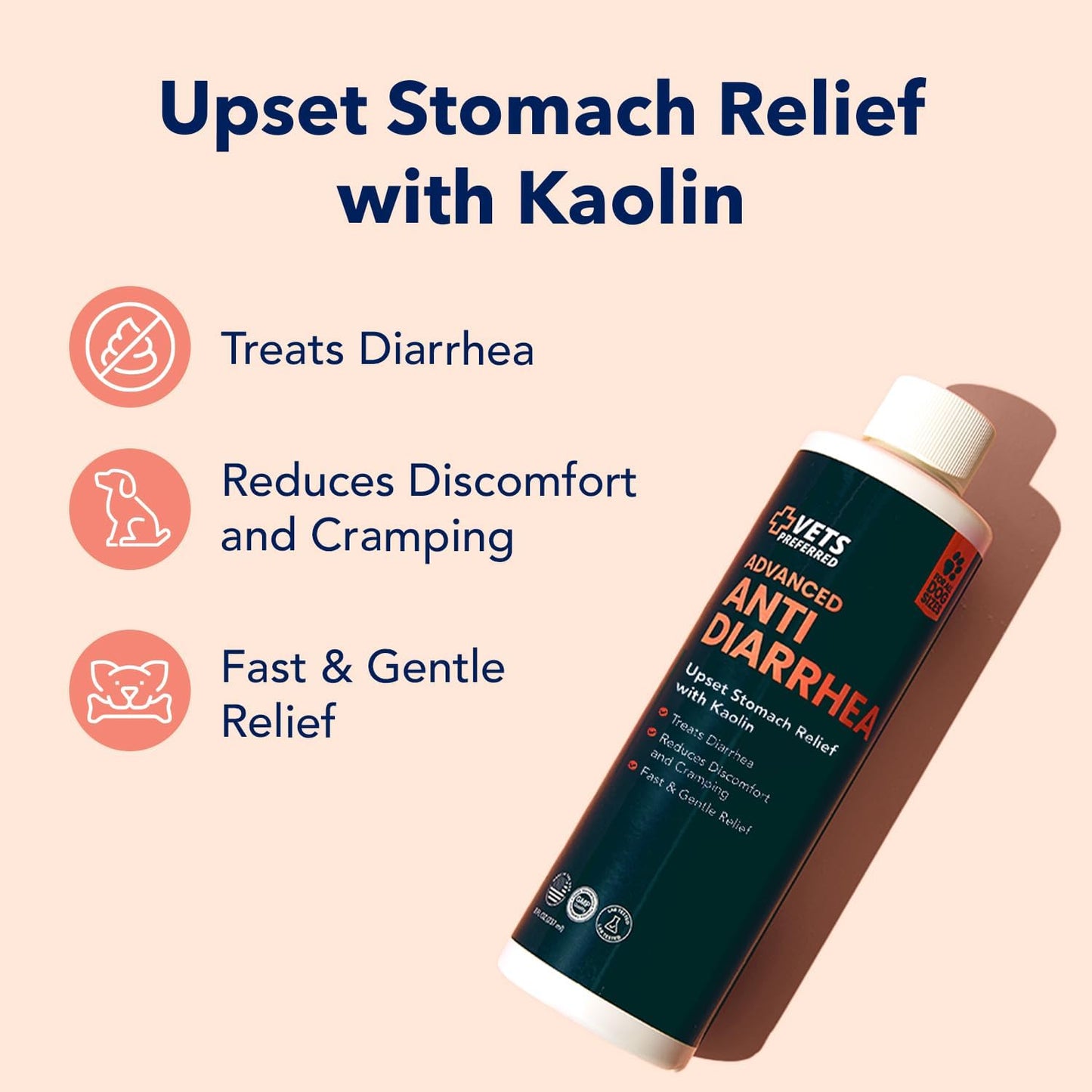 Vets Preferred Anti-Diarrhea & Gas Relief for Dogs – Kaolin Formula to Soothe Upset Stomach & Support Digestive Health – All Breed & Size Dogs – 8 fl oz Liquid – Made in USA