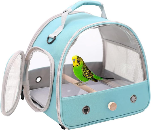 Small Bird Travel Cage Carrier, Portable Parrot Parakeet Carrier with Standing Perch and Comfy Mat, Budgies Carry Transport Bag for Vet Visit Shopping and Outdoor Adventure.