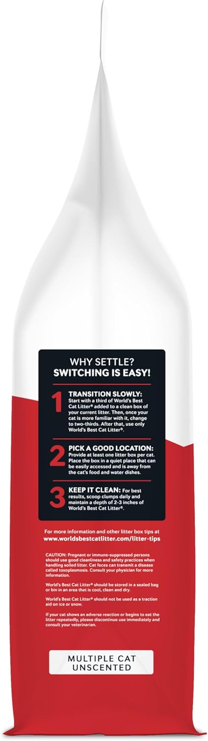 WORLD'S BEST CAT LITTER Multiple Cat Unscented, 15-Pounds - Natural Ingredients, Quick Clumping, Flushable, 99% Dust Free & Made in USA - Long-Lasting Odor Control & Easy Scooping