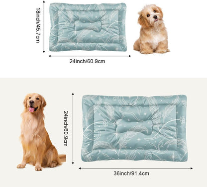 Pale Blue Feather Swirl Dog Bed Dog Crate Mat Cage Pads Pillow for Crate Washable Non-Slip Bed for Washable All-Season Pet House Mat Paw Cushion Indoor Outdoor 24X18 Inch