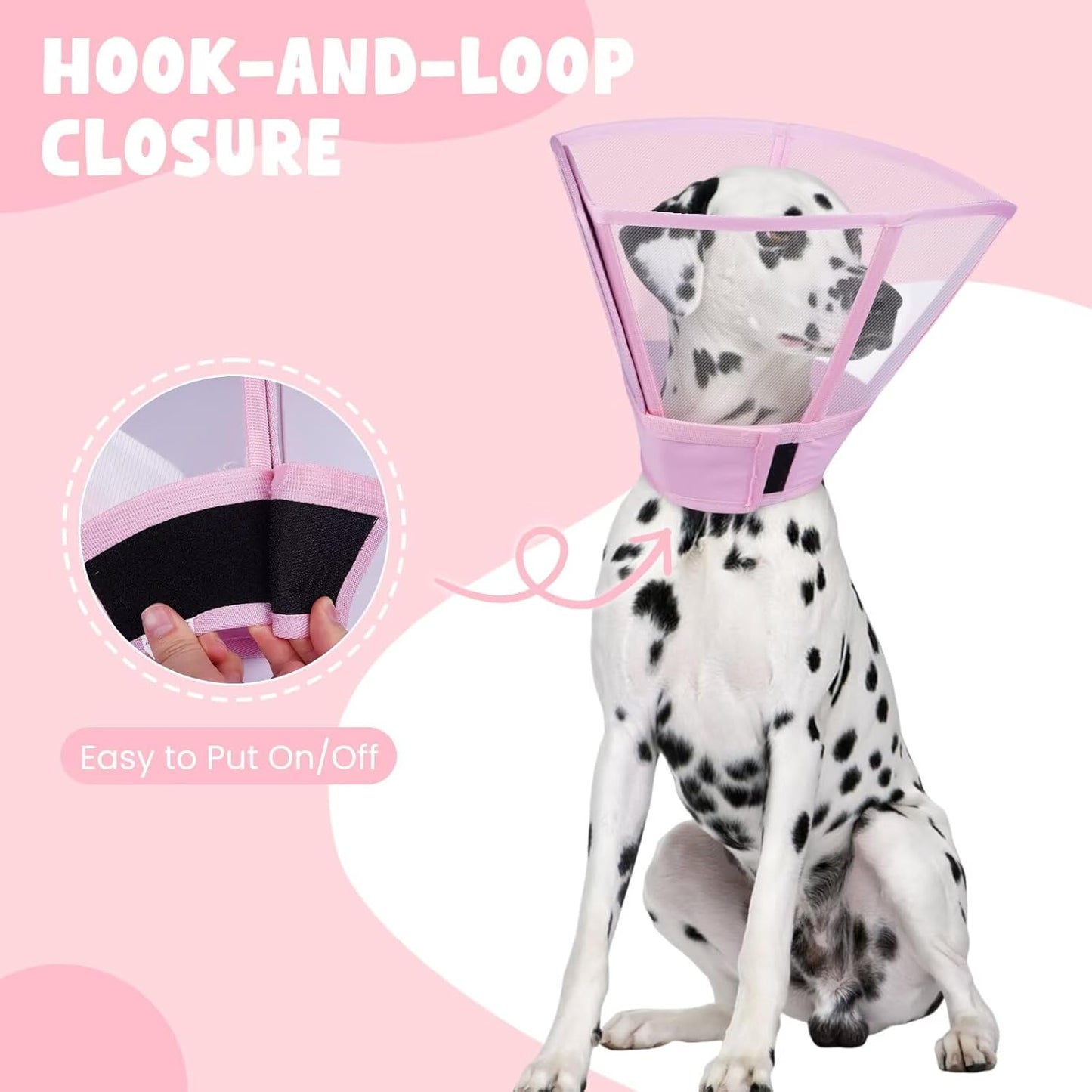 Dog Cone Collar for Dogs After Surgery,Transparent Dogs Cone Stop Licking,Foldable Dog Recovery Collars & Cones Anti-Bite Lick Protective Wound,Protective Elizabethan Collar Alternative,Pink,M