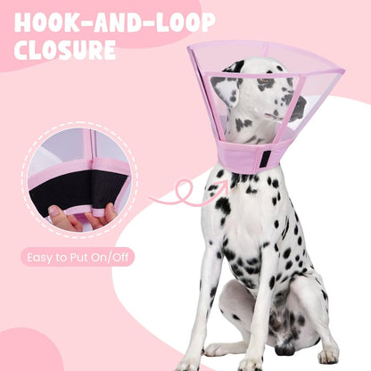 Dog Cone Collar for Dogs After Surgery,Transparent Dogs Cone Stop Licking,Foldable Dog Recovery Collars & Cones Anti-Bite Lick Protective Wound,Protective Elizabethan Collar Alternative,Pink,M