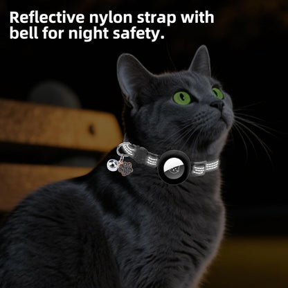 PUPTECK Airtag Cat Collar Breakaway 2 Pack with Bells, Reflective Kitten Collar with Air Tag Holder for Boy Girl Kitty and Puppies, Soft, Black