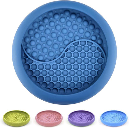 Dog Lick Bowl, Non-Slip Dog Slow Feeder Licking Mat Treat Dispenser, Interactive and Enrichment Toys, Boredom & Anxiety Reducer, BPA Free Silicone (Dark Blue, Large)