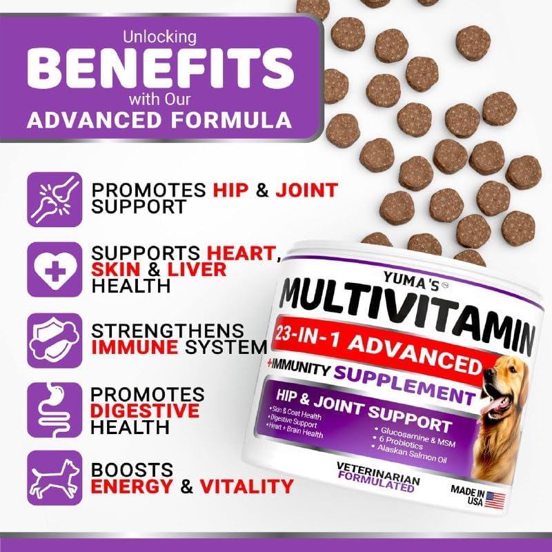Dog Multivitamin Chews with Probiotics & Glucosamine - All Breeds & Ages - Supports Digestion, Mobility & Skin Health