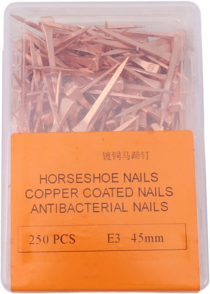 250Pcs Horseshoe Nails Copper Plated, Equestrian Riding Equipment, Rustproof Horseshoe Nails for Horse Hoof Health, Durable Copper Plated Nails with Storage Box, Professional Eques (45mm E3)