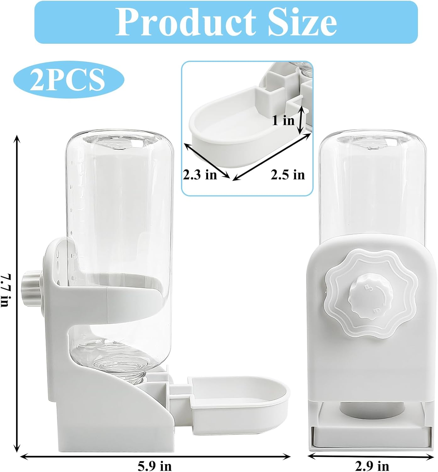 kathson 2 PCS Rabbit Water Dispenser for Cage 17 Oz Hanging Guinea Pig Water Bottle No Drip Gravity Automatic Bunny Water Bottle No Leak Small Animal Water Bottle for Chinchilla Ferret Hamster（White）
