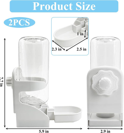 kathson 2 PCS Rabbit Water Dispenser for Cage 17 Oz Hanging Guinea Pig Water Bottle No Drip Gravity Automatic Bunny Water Bottle No Leak Small Animal Water Bottle for Chinchilla Ferret Hamster（White）
