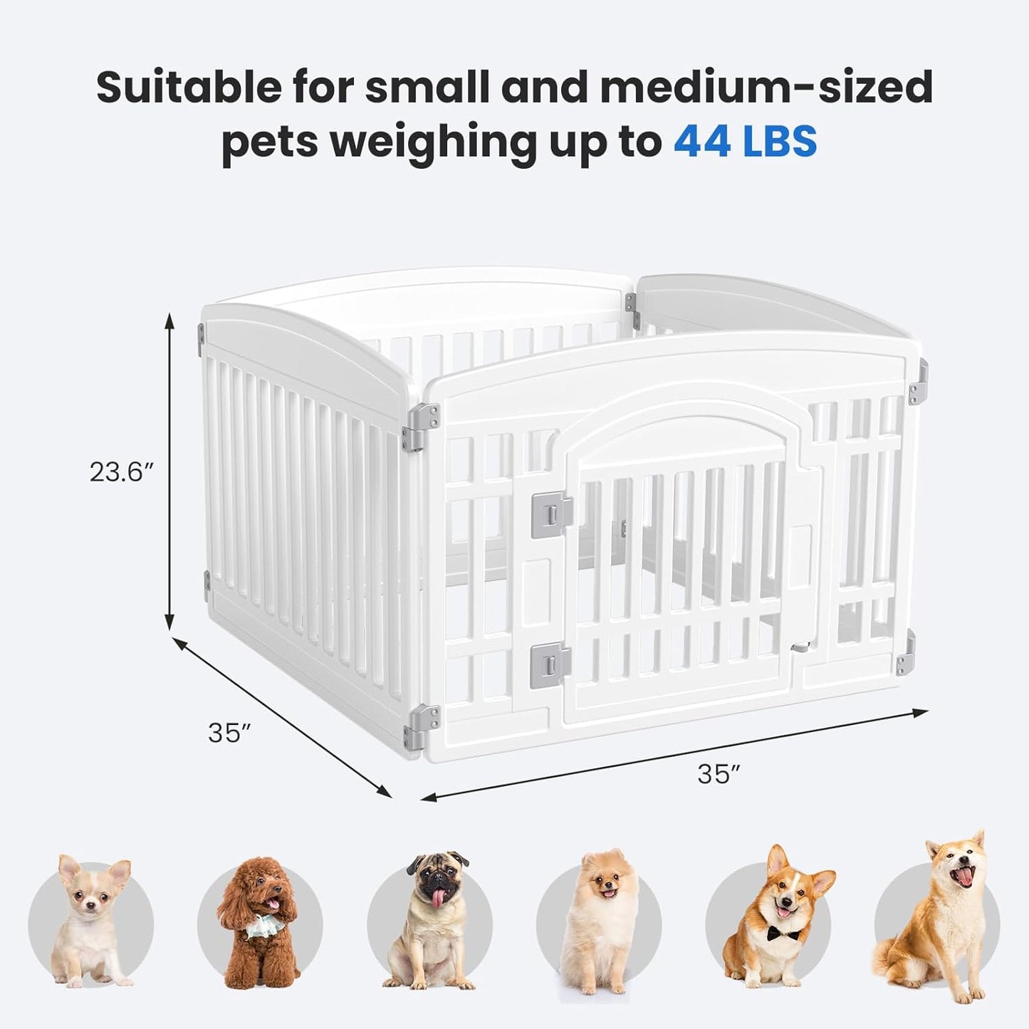 NEWBULIG Dog Playpen 4-Panel, 24IN Puppy Playpen, Stable Dog Play Pen Indoors/Outdoor with Secure Locking Door, Plastic Pet Fence for Small & Medium Dogs