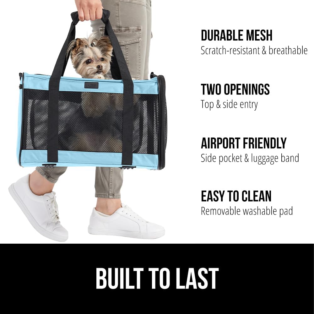 GORILLA GRIP Pet Carrier Travel Bag, Blue and Stainless Steel Dog Bowl, 4 Cup Black, 2 Item Bundle