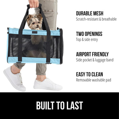 GORILLA GRIP Pet Carrier Travel Bag, Blue and Stainless Steel Dog Bowl, 4 Cup Black, 2 Item Bundle