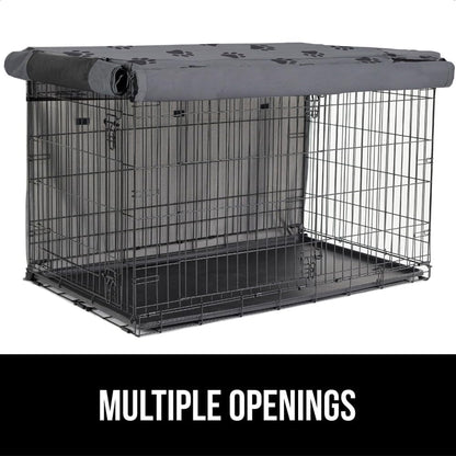 GORILLA GRIP Dog Crate Covers compatible with Amazon Basics Dog Crates, All Sides Open, Privacy Cover Fits 42" Wire Kennel, Breathable Mesh Windows, Light Reducing Puppy Training Cage Topper, Gray Paw