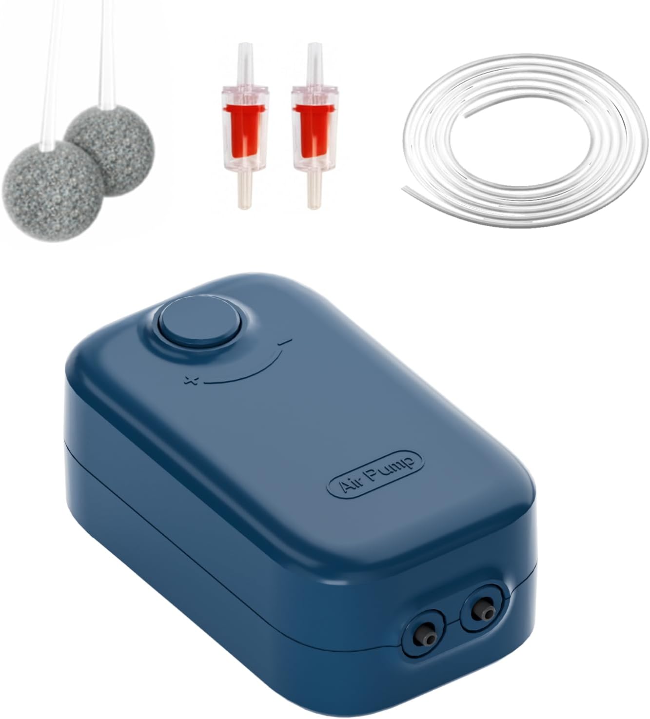 Aquarium Air Pump, Dual Outlet Quiet Oxygen Aerator Pump for Fish Tanks, Adjustable Air Valve Complete Bubbler Kit for Small Aquariums