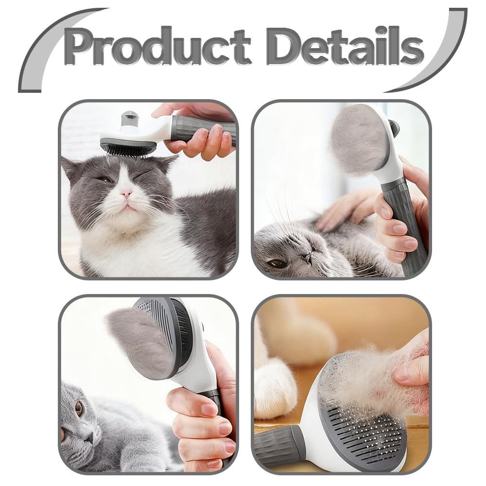 Cat Brush for Shedding & Grooming, Self-Cleaning Cat Slicker Brush with Push Button | Gentle Deshedding & Dematting Tool for Short & Long Hair Cats and Dogs | Massaging Pet Hair Remover for Loose Fur