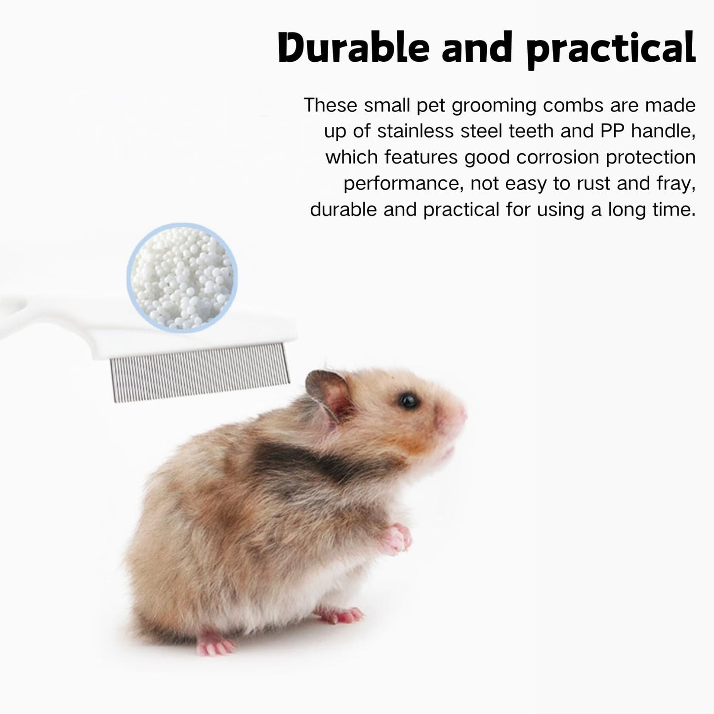 Stainless Steel Rounded Teeth Grooming Comb for Small Pets - Massage and Cleaning Tool for Chinchillas, Ferrets, Guinea Pigs, Rabbits (2 Pack, White)