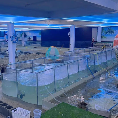 Above Ground Koi Pond with Clear Viewing Window & Drain Valve - PVC Canvas & Steel Frame Large Aquarium Tank for Fish, Turtle Farming - Easy Assembly Display Show Pool(Clear-0.7m,2x2m)