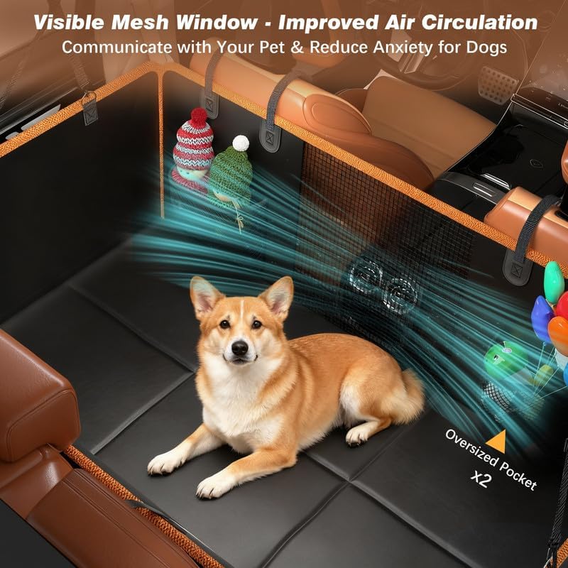 Back Seat Extender for Dogs: Mobile Cozy Pet Den! Skin-Safe Padding, Heavy-Duty PU Leather with Hard Bottom, 450lb Capacity-Waterproof, Non-Slip, 45% More Space (Fits Cars, SUVs & Small Trucks)