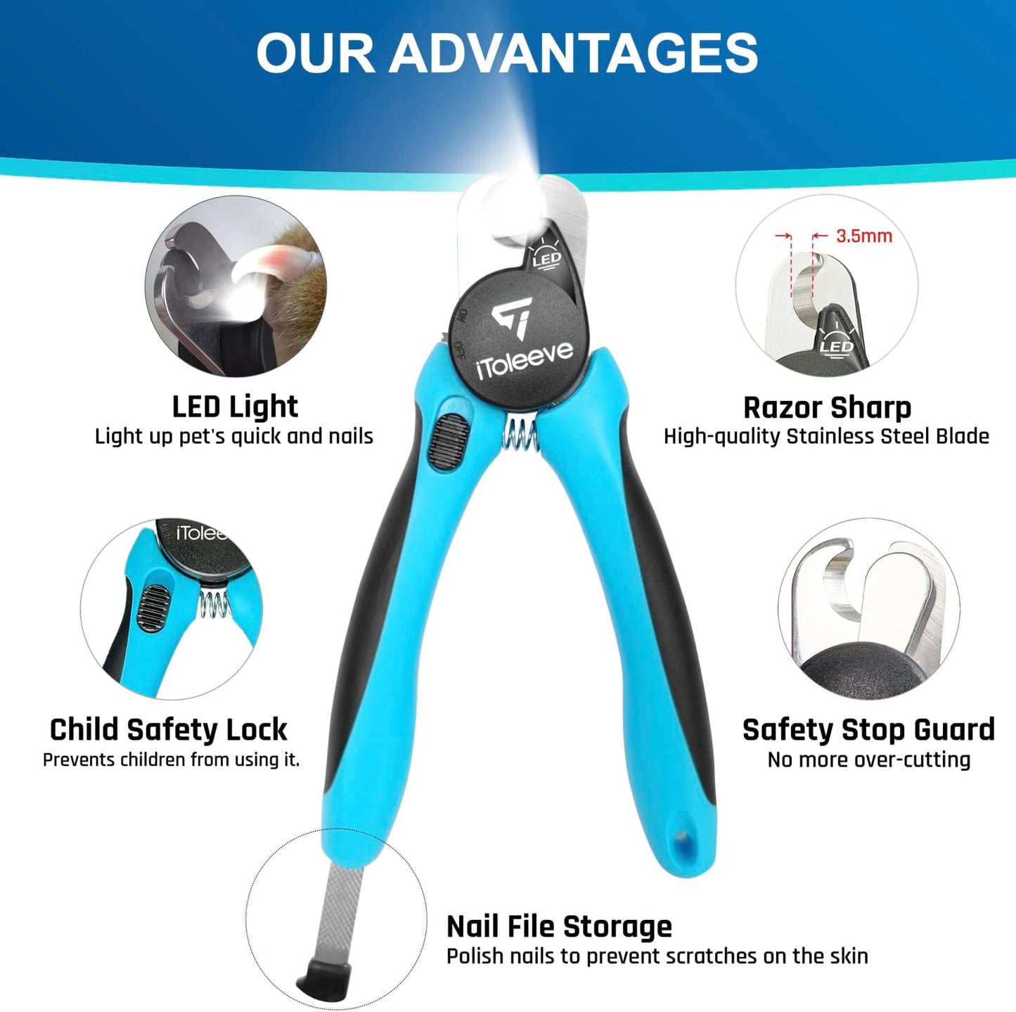 LED Dog Nail Clipper with Light, Illuminates Nails or Bloodline for Safe and Easy Trimmers, Extra Sharp for Thick Nails, Quick Sensor, Avoid Over Cutting Toenail, for Cats & Dogs