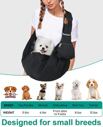 Pet Carrier Sling for Small Dogs and Cats, Dog Carrier Sling with Adjustable Thick Padded Shoulder Strap and Pocket, Hands Free Puppy Carrier Purse for Travel or Everyday Use