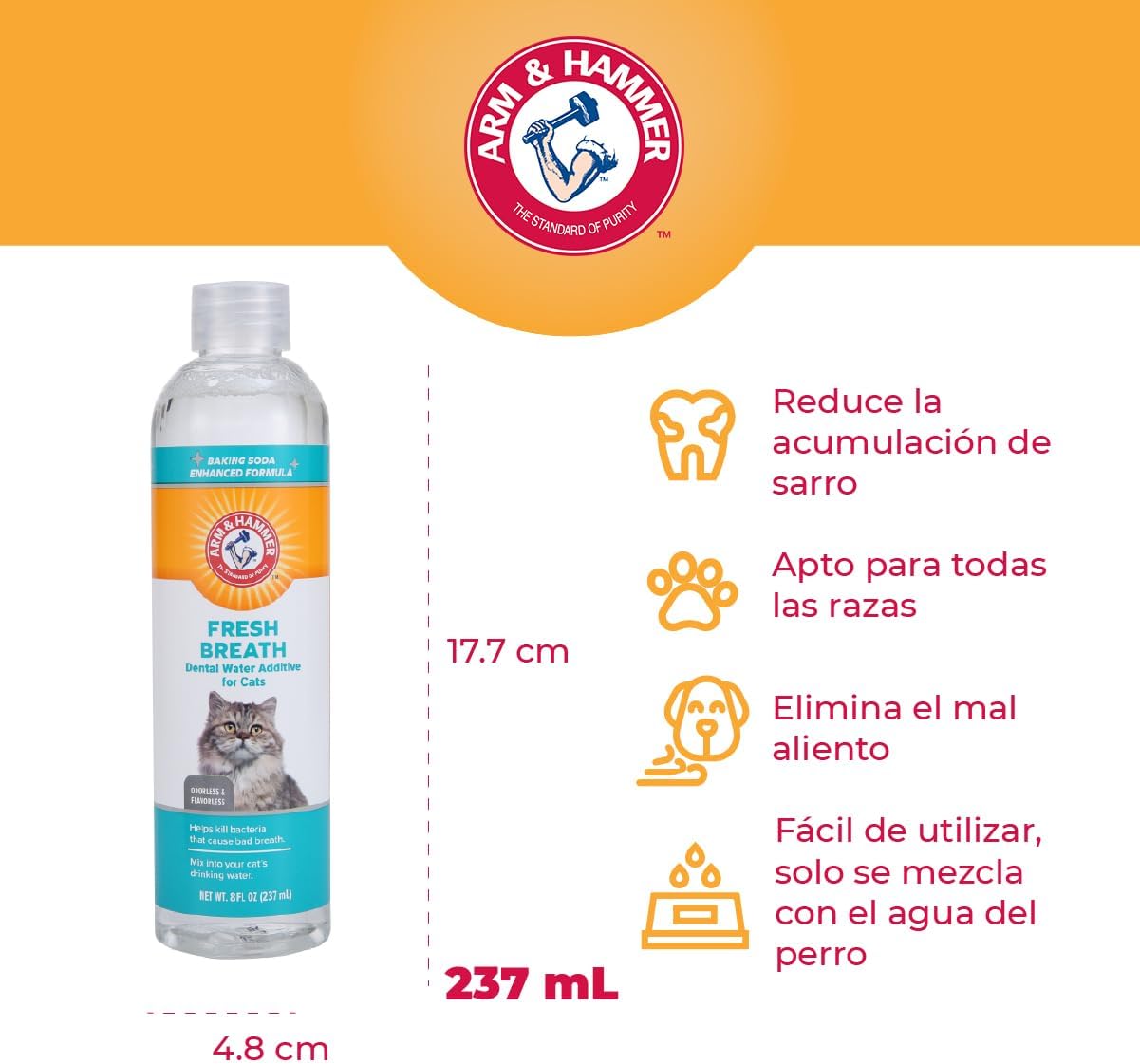 Arm & Hammer for Pets Advanced Care Dental Water Additive for Cats | Cat Teeth Cleaning Product for All Cats | Odorless and Flavorless Cat Dental Rinse, 8 Ounces