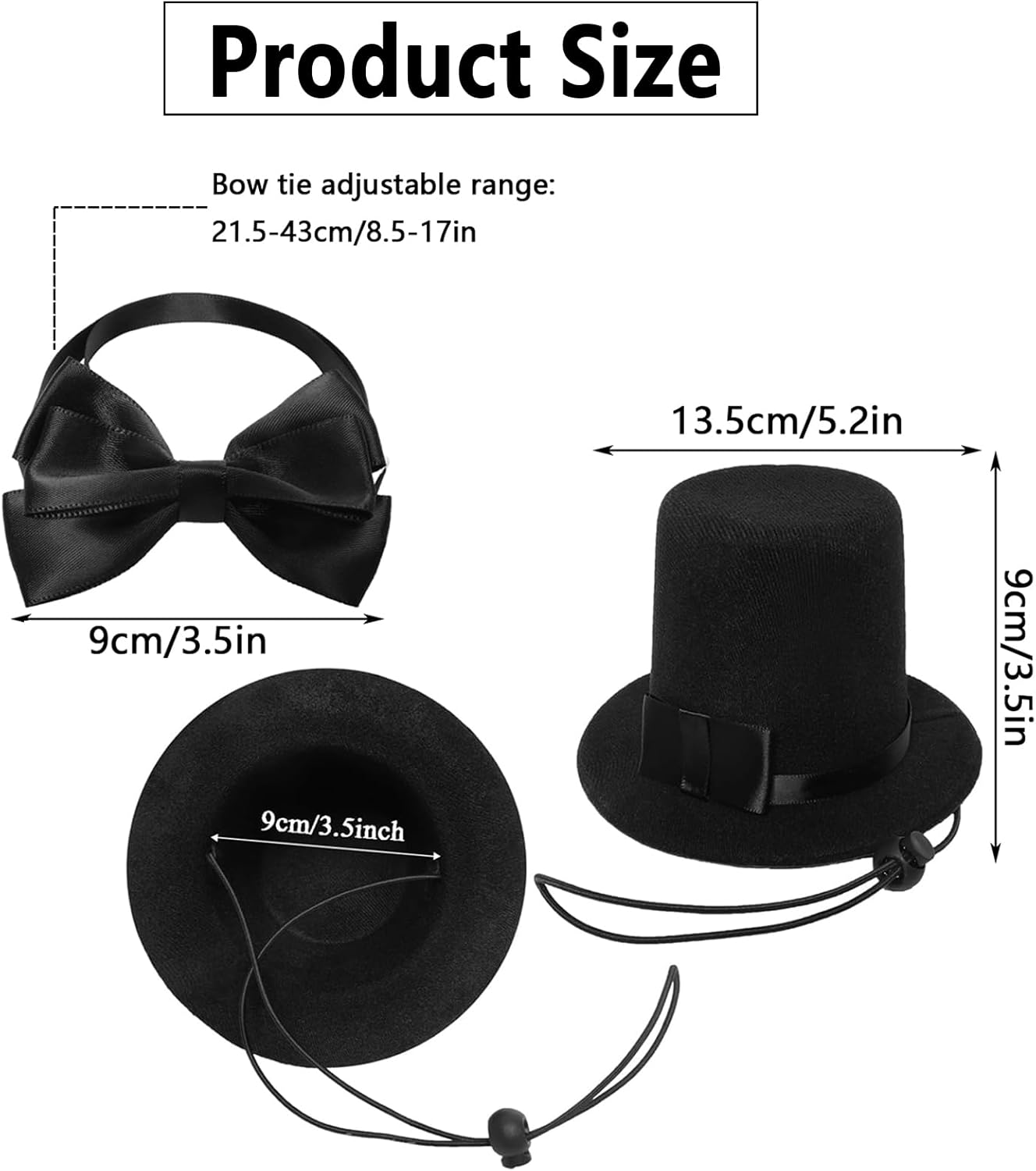 Pet Dog Formal Accessories Set 2Pcs Dogs Top Hat with Bowtie Cat Wedding Tuxedo Necktie Costumes for Puppies Kittens (Black)