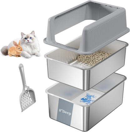 19.7''x13.8''x13.8'' Enclosed Stainless Steel Litter Box with Lid