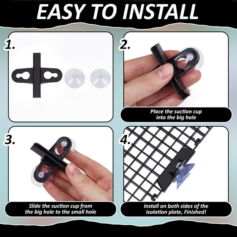 BENECREAT 12 Pcs Plastic Fish Tank Divider with 24 Suction Cups, 11.7x5.9 Inch Aquarium Isolation Grid Board for Separating Different Fish, Black