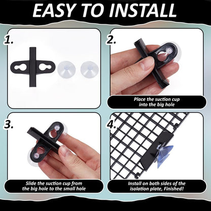 BENECREAT 12 Pcs Plastic Fish Tank Divider with 24 Suction Cups, 11.7x5.9 Inch Aquarium Isolation Grid Board for Separating Different Fish, Black