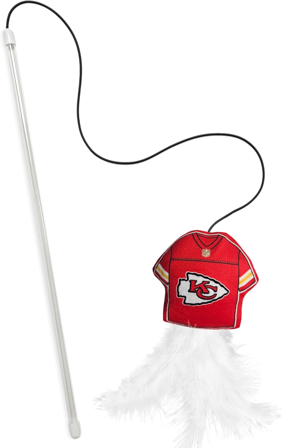NFL Kansas City Chiefs Cat Toy Wand with Catnip - Team Jersey Shaped Plush Teaser Toy for Cats & Kittens - Interactive Pet Toy for Play & Exercise