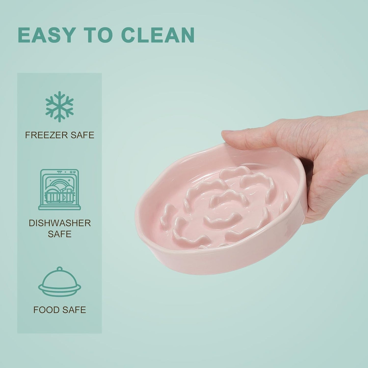 Slow Feeder Dog Bowls, Ceramic Slower Food Feeding Bowl for Small and Medium Dogs, Prevents Fast Eating and Black Chin, Light Pink, 1 Pc