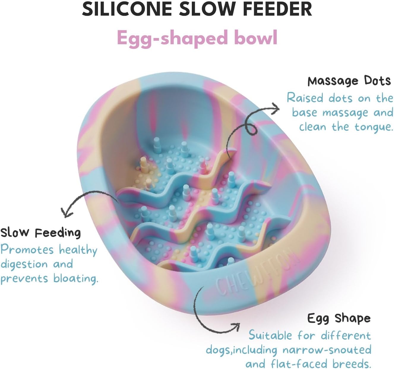 CHEWFFON Interactive Dog&Cat Lick Mat Bowls, BPA-Free Silicone Dog Slow Feeder Bowl with Suction Cups, Non Slip Food Bowl for Dogs and Cats, Reduces Boredom and Anxiety, Dishwasher Safe, Rainbow Small