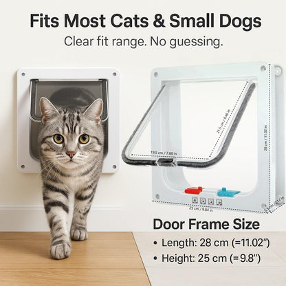 Extra Large Cat Door with 4-Way Lock (Outer Size 11"x9.8"), Weatherproof Flap for Cats & Small Dogs up to 25.5 lbs, White