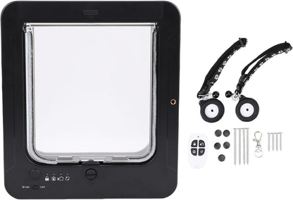 Generic Smart Cat Door, Automatic Flap Opening Cat Pet Door Collar Activated Dog Entry with 2 Collar Sensor, Remote Control, for Interior and Exterior, 10.24x11.61in