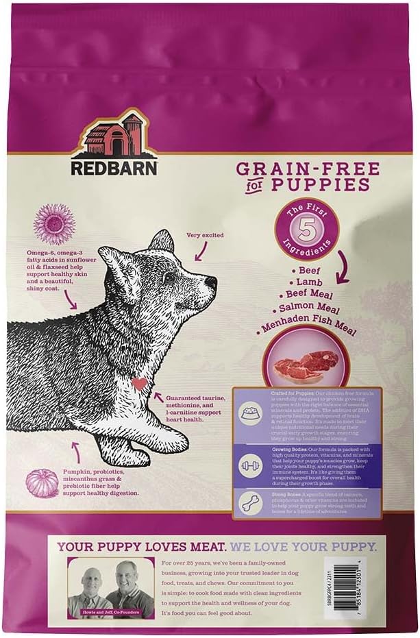 Redbarn Grain-Free Puppy Dry Dog Food Kibble - Beef & Lamb Recipe - Made in USA No Chicken Recipe with Functional Ingredients to Support Healthy Heart, Skin, Coat, Immunity & Digestion - 4lb