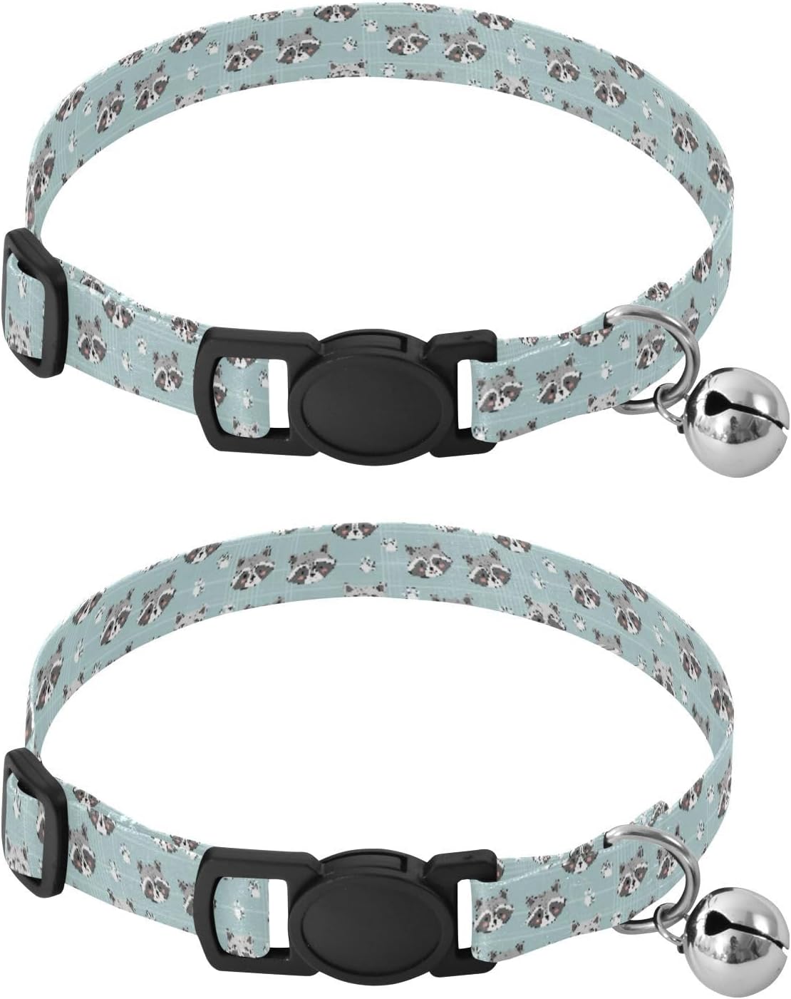Cute Animals Raccoon Blue Print Dog Collar with Buckle Adjustable 2 Pack Pets Collar for Small Dogs Cats