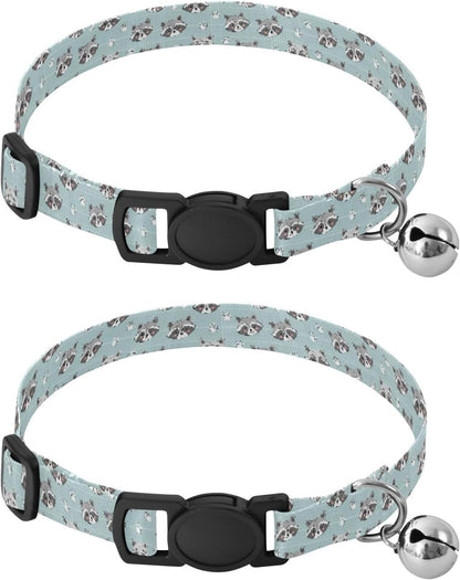 Cute Animals Raccoon Blue Print Dog Collar with Buckle Adjustable 2 Pack Pets Collar for Small Dogs Cats