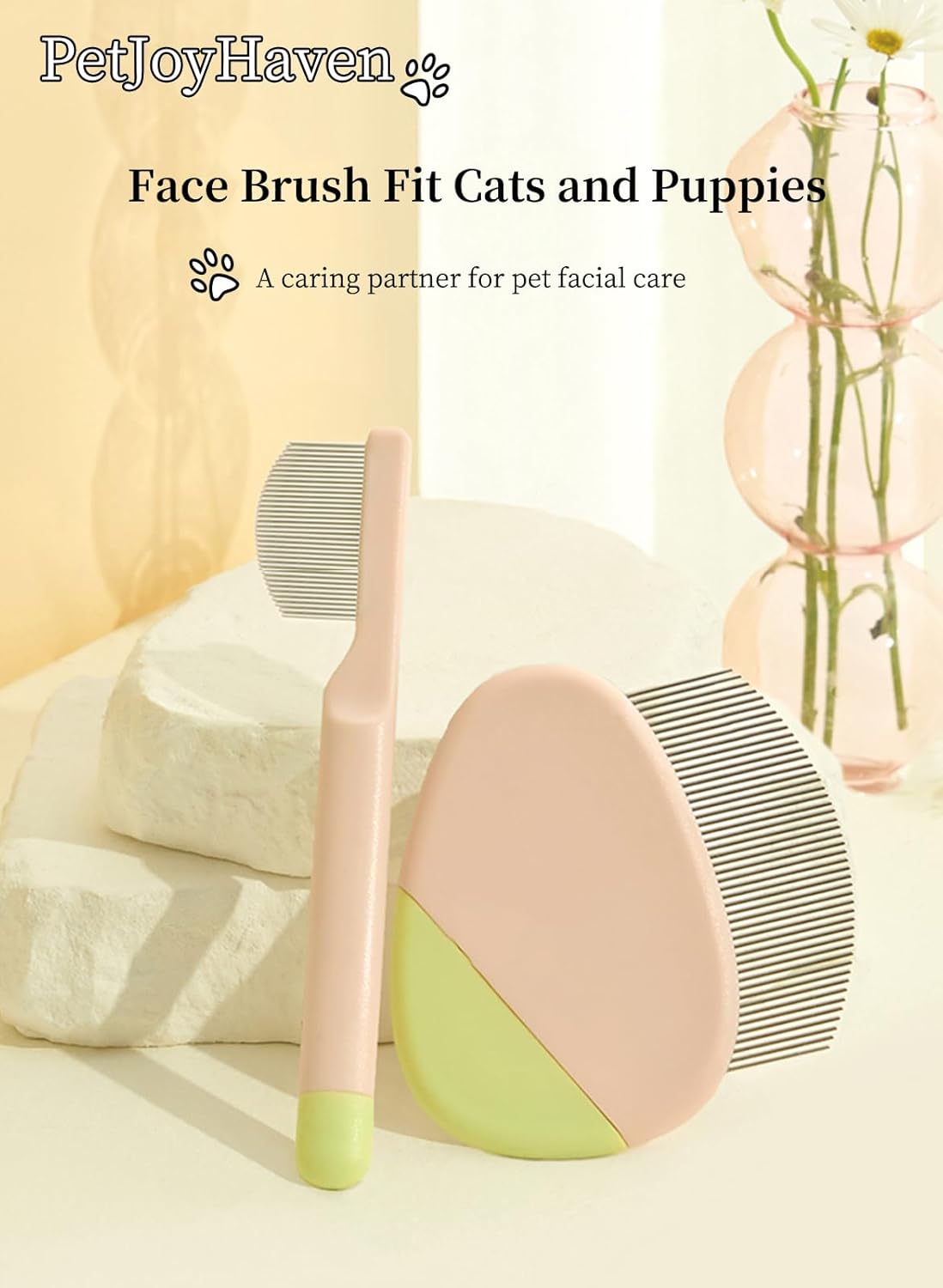 2 Pack Stainless Steel Dog Eye Comb - Small Design for Pet Facial & Paw Grooming, Round-Tip Arc Teeth, ABS Handle, Puppy Flea Brush, Fit Yorkie, Shih Tzu, Maltese Maltipoo Pomeranian